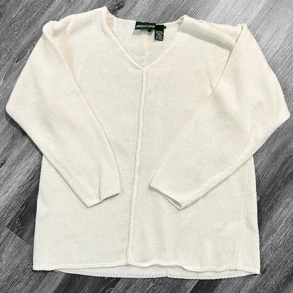 Vintage AMERICAN EAGLE v-neck Sweater Womens MED Cream Ivory